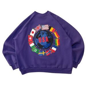 Vintage 90s USA Olympics Sweatshirt Mens XL Graphic Flags USA Made Hanes Purple